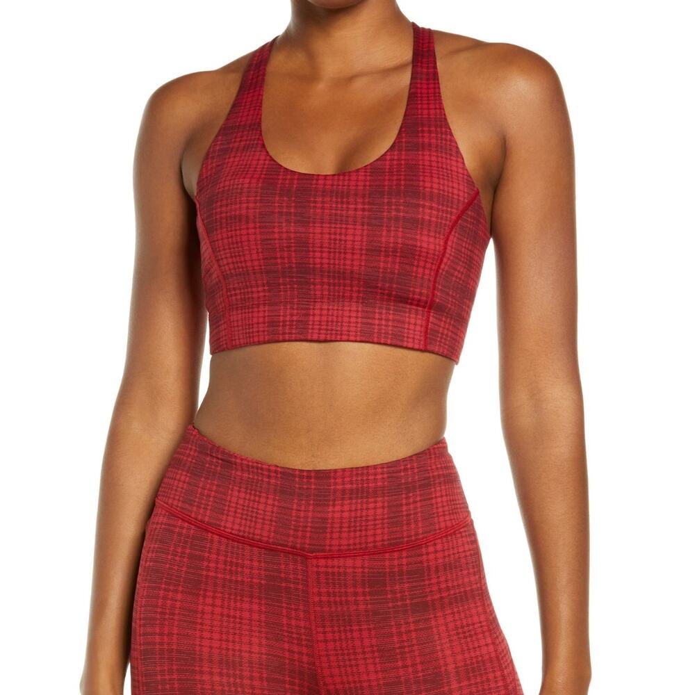OUTDOOR VOICES Women's Doing Things Sports Bra XS Red Pomegranate Plaid NWT